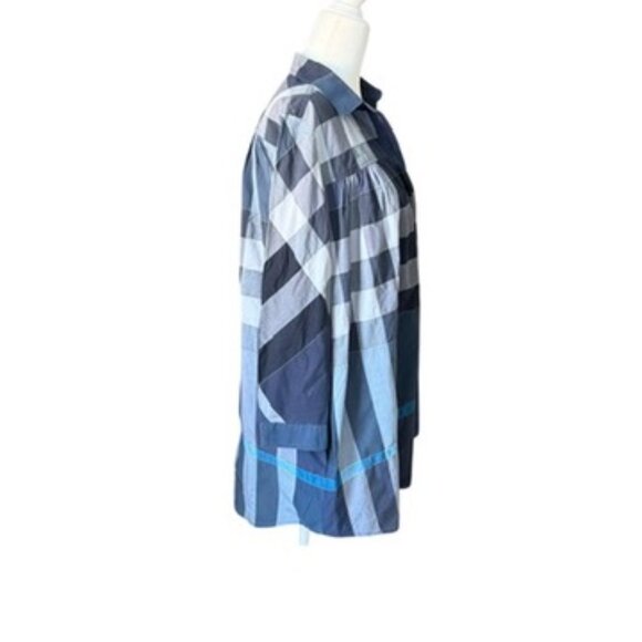 Burberry Brit Womens Cotton Checkered Print Button-Up Blouse Blue Size S Tunic - Picture 7 of 16